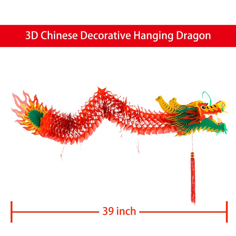 Luxtea 3D Chinese Paper Dragon Garland, Hanging Decoration for New Year Party Mid-Autumn Festival Spring Festival Ornaments (39 inch) - Image 3